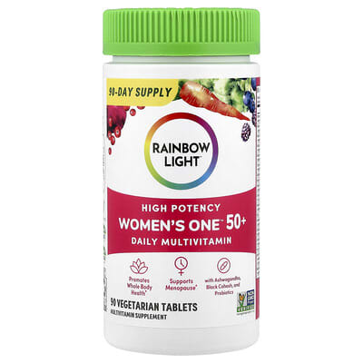 Rainbow Light Women's One™ 50+, питательные вещества из натуральных продуктов, 90 вегетарианских капсул
