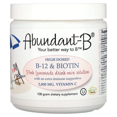 Abundant-B® High Dosed Methyl B-12 & Biotin Drink Mix, Pink Lemonade, 108 g