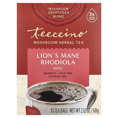 Miraculous Mushrooms™, Roasted Herbal Tea, Lion's Mane Rhodiola, Rose, Caffeine Free, 10 Tea Bags, 2.12 oz (60 g)
