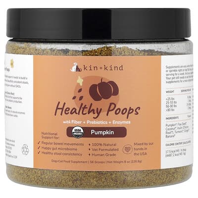 Healthy Poops with Fiber + Prebiotics + Enzymes, For Dogs & Cats, Pumpkin, 8 oz (226.8 g)