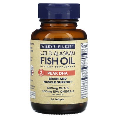 Рыбий жир Wild Alaskan Fish Oil, Peak DHA, 60 мягких капсул