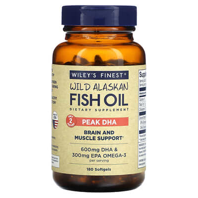 Рыбий жир Wiley's Finest Wild Alaskan Fish Oil, Peak DHA, 180 мягких капсул