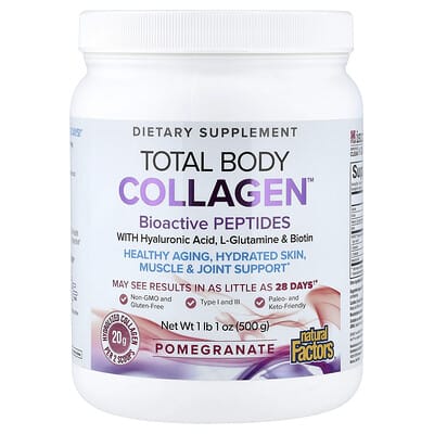 Natural Factors Total Body Collagen™, Биоактивные пептиды, Гранат, 1 lb 1 oz (500 g)