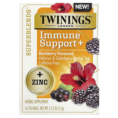 Superblends™, Immune Support+ Hibiscus & Elderberry Herbal Tea, Blackberry, Caffeine-Free, 16 Tea Bags, 1.12 oz (32 g)