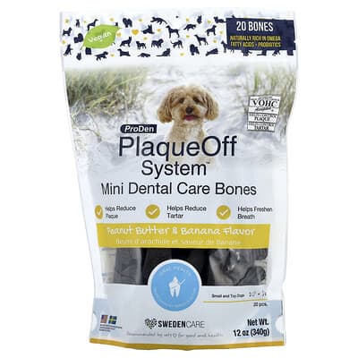 ProDen PlaqueOff System™ мини-кости для чистки зубов собак, арахис и банан, 20 шт, 12 oz (340 g)