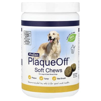 ProDen PlaqueOff® Мягкие жевательные таблетки для собак крупных и гигантских пород, 90 штук, 15.8 oz (450 g)