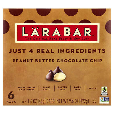 Real Fruit & Nut Bar™ Батончик с арахисовой пастой и шоколадной крошкой, 6 шт, 1.6 oz (45 g) каждый
