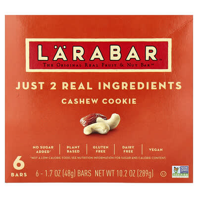 Батончик с фруктами и орехами, Cashew Cookie, 6 шт, 1.7 oz (48 g) каждый