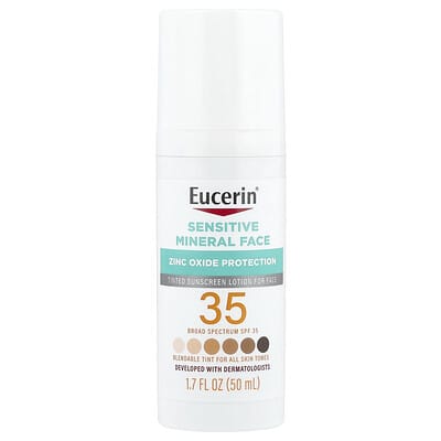 Тонирующий солнцезащитный лосьон для лица Eucerin Sensitive Mineral, SPF 35, 1.7 fl oz (50 ml)