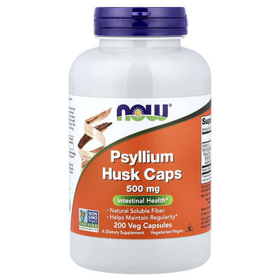 NOW Foods капсулы с шелухой подорожника, 200 веганских капсул (0.5 g на капсулу)