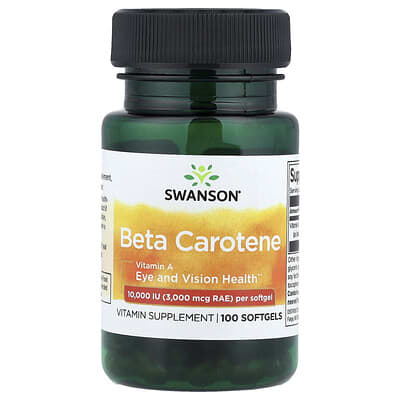 Swanson Vitamins Beta Carotene, 10,000 IU (3,000 mcg RAE), 100 мягких капсул