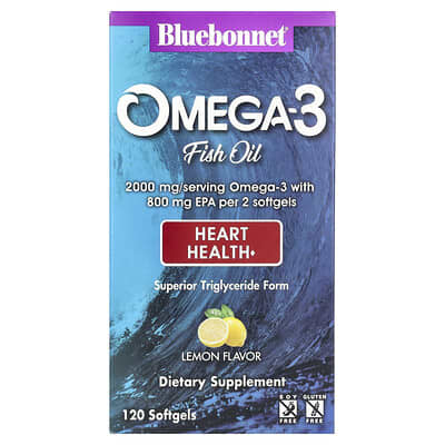 Рыбий жир Omega-3, для здоровья сердца, Lemon, 120 капсул (1,000 mg per Softgel)