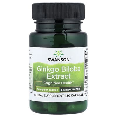 Экстракт Ginkgo Biloba, стандартизированный, 60 mg, 30 капсул