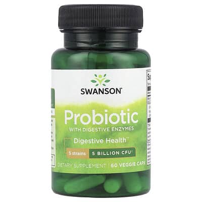 Swanson Vitamins Пробиотик с пищеварительными ферментами, 5 Billion CFU, 60 вегетарианских капсул