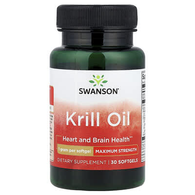 Масляные капсулы Swanson Vitamins Krill Oil, Maximum Strength, 30 штук