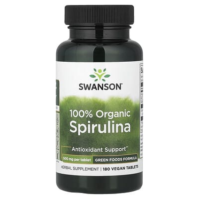 100% Organic Spirulina, 180 веганских таблеток