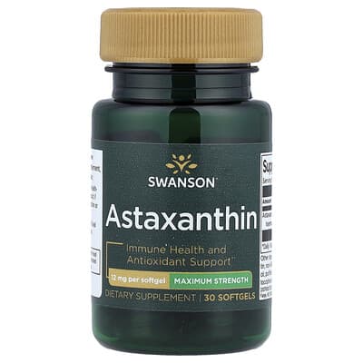Swanson Vitamins Astaxanthin, Maximum Strength, 12 mg, 30 мягких капсул