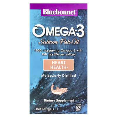 Bluebonnet Nutrition Omega-3 рыбье масло, 1,000 mg, 180 мягких капсул