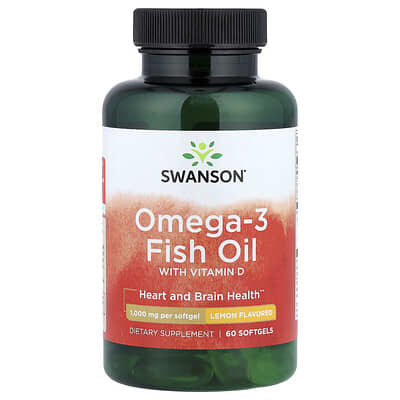 Swanson Vitamins Omega-3 Fish Oil с витамином D, лимон, 60 мягких капсул
