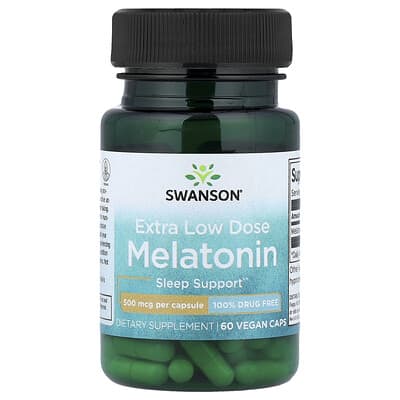 Swanson Vitamins Мелатонин, низкая дозировка, 500 mcg, 60 веганских капсул
