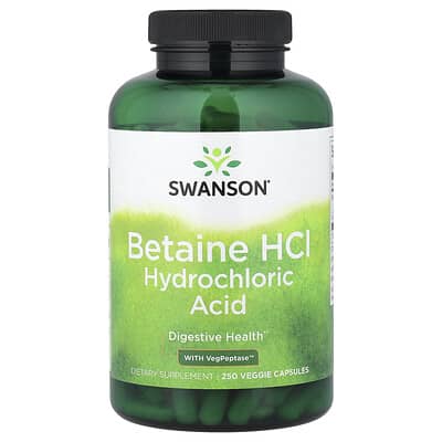 Betaine HCl Hydrochloric Acid с VegPeptase™, 250 веганских капсул
