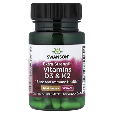 Swanson Vitamins Витамины D3 & K2, 60 вегетарианских капсул