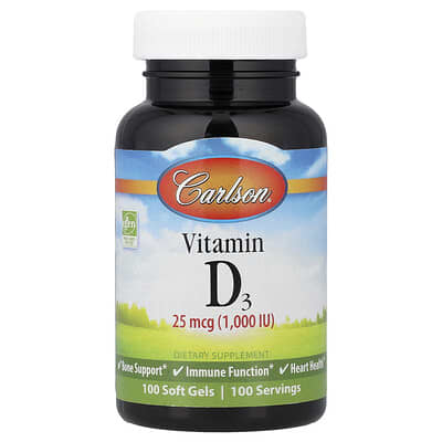 Vitamin D3, 25 mcg (1,000 IU), 100 Soft Gels