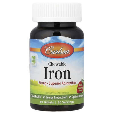 Chewable Iron, Natural Strawberry, 60 Tablets (15 mg per Tablet)