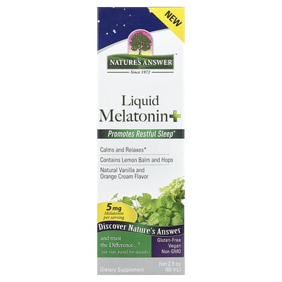 Мелатонин Liquid Melatonin+, натуральная ваниль и апельсиновый крем, 2 fl oz (60 ml)
