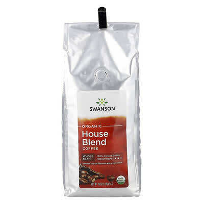 Кофе Swanson Vitamins Organic House Blend, цельное зерно, средняя обжарка, 16 oz (454 g)