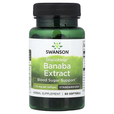 GlucoHelp® экстракт Banaba, стандартизированный, 1.33 mg, 60 мягких капсул