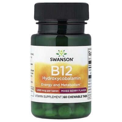 B12 Hydroxycobalamin, Mixed Berry, 1,000 mcg, 60 жевательных таблеток