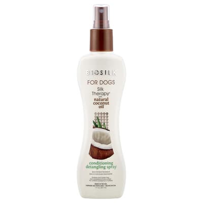 Biosilk Silk Therapy® с натуральным кокосовым маслом, кондиционирующий спрей для расчесывания для собак, 7 fl oz (207 ml)
