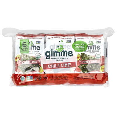 Закуски из морских водорослей gimMe Chili Lime, 6 упаковок по 0.17 oz (5 g)