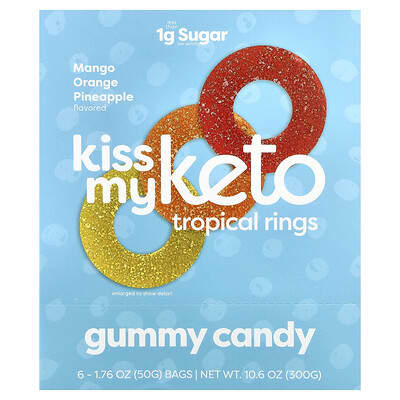 Gummy Candy, Tropical Rings, Mango Orange Pineapple, 6 Bags, 1.76 oz (50 g ) Each
