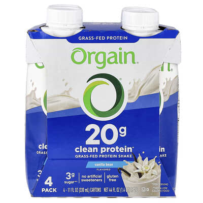 Clean Grass-Fed Protein Shake, Vanilla Bean, 4 Pack, 11 fl oz (330 ml) Each