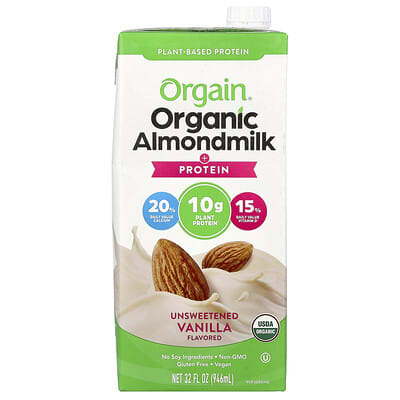 Organic Almondmilk  + Protein, Plant-Based, Unsweetened Vanilla, 32 fl oz (946 ml)