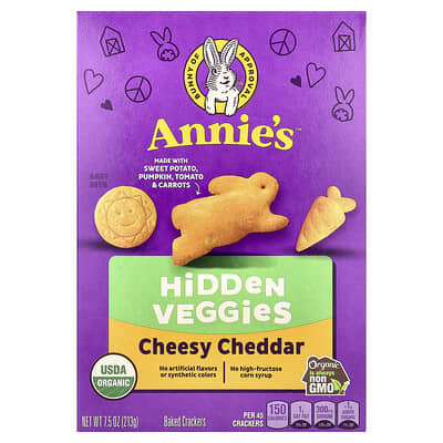 Cheesy Cheddar Baked Crackers, Hidden Veggies , 7.5 oz (213 g)