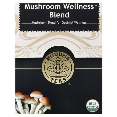 Organic Herbal Tea, Mushroom Wellness Blend, Caffeine Free, 18 Tea Bags, 1.27 oz (36 g)