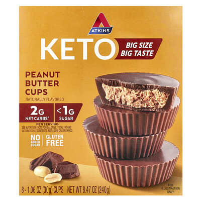 Keto, Peanut Butter Cups, 8 Cups, 1.06 oz (30 g) Each