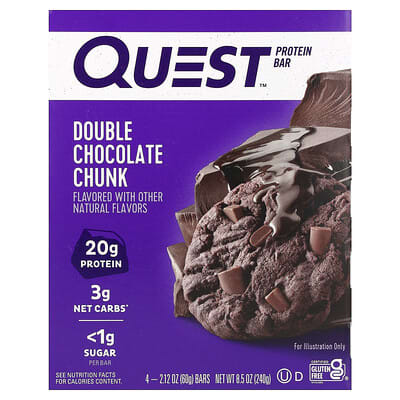 Протеиновый батончик, Double Chocolate Chunk, 4 шт, 2.12 oz (60 g) каждый