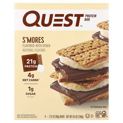 Protein Bar, S'Mores, 4 Bars, 2.12 oz (60 g) Each