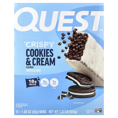 Протеиновый батончик, Crispy Cookies & Cream, 12 штук, 1.83 oz (52 g) каждый