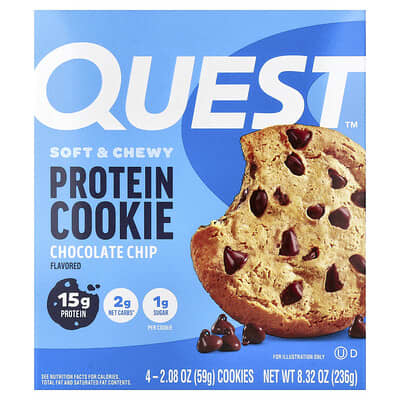 Протеиновое печенье Quest Nutrition Chocolate Chip, 4 штуки, 2.08 oz (59 g) каждое