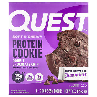 Protein Cookie, Double Chocolate Chip, 4 Cookies, 2.08 oz (59 g) Each