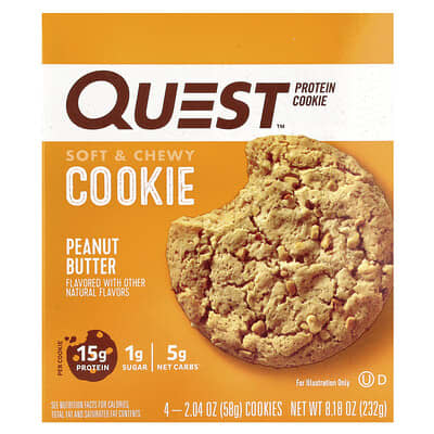 Protein Cookie, Peanut Butter, 4 Cookies, 2.04 oz (58 g) Each