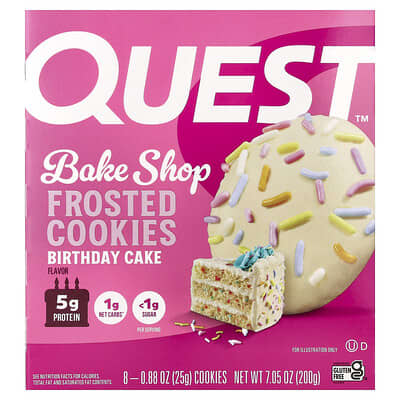 Quest Nutrition печенье Bake Shop Frosted, Birthday Cake, 8 шт., 0.88 oz (25 g) каждое