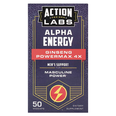 Мужской Alpha Energy, Ginseng Powermax™ 4x, 50 веганских капсул