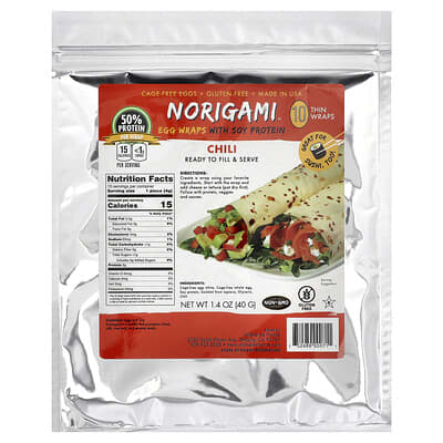 Сырные обертки с соевым протеином Norigami Chili, 10 Thin Wraps, 1.4 oz (40 g)