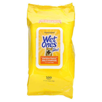 For Pets!™, Antibacterial Multi-Purpose Wipes, For Dogs, Tropical Splash, 100 Wipes